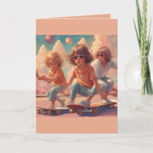 Retro skateboard kids Verjaardag groet Bedankkaart