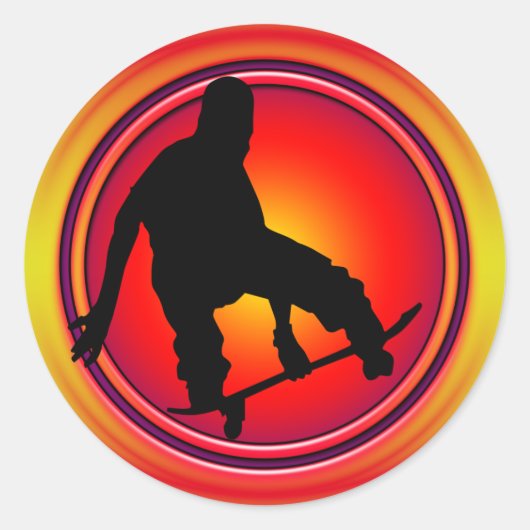 RETRO SKATEBOARDER RONDE STICKER (Voorkant)