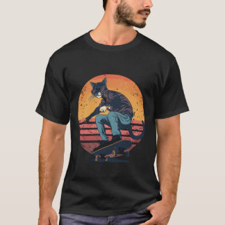 Retro Skater Cat Skateboard  T-shirt