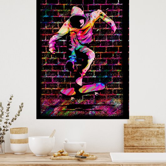 Retro Skater - Skateboarder - Skateboard P Poster (Keuken)