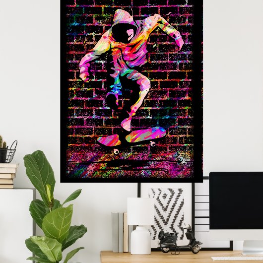 Retro Skater - Skateboarder - Skateboard P Poster (Thuiskantoor)
