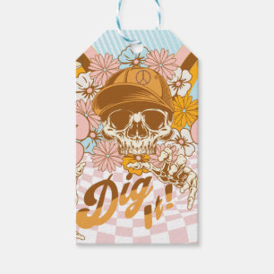 Retro Skelet Botanische Bloemen Verjaardagsfeestje Cadeaulabel