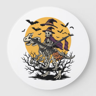 Retro Skelet Dinosaurus Halloween T-shirt Ontwerp_ Grote Klok