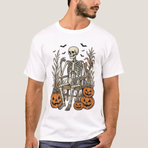 Retro Skelet en Pompoenen Halloween T-shirt Desi