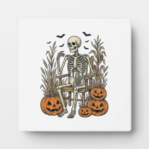 Retro Skelet en Pompoenen Halloween T-shirt Desi Fotoplaat