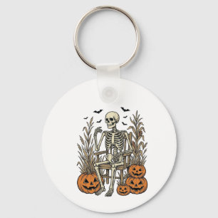 Retro Skelet en Pompoenen Halloween T-shirt Desi Sleutelhanger