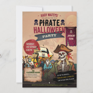 Retro Skelet Piraat Vintage Horror Halloween Kaart