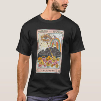 Retro Skelet Rijdt op Wolk De Audacity Tarotkaart T-shirt