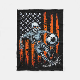 Retro skelet speelt voetbal Usa vlag griezelige za Fleece Deken