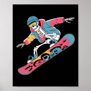 Retro Skeleton Snowboarden voor Extreme Sports Lov Poster