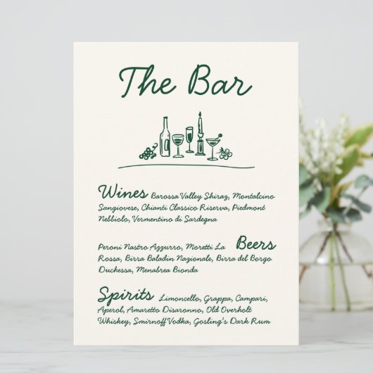 Retro Sketch Hand-Drawn Bar Trouwtafel Teken Kaart (Staand voorkant)