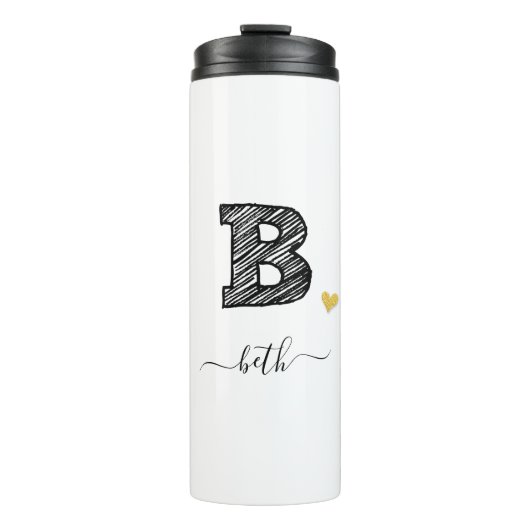 Retro Sketch Monogram Letter B, Thermal Tumbler Thermosbeker (Voorkant)