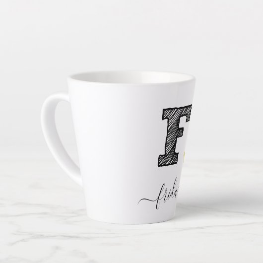 Retro Sketch Monogram Letter F, Latte Mok (Linkerhoek)