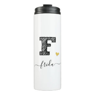 Retro Sketch Monogram Letter F, Thermal Tumbler Thermosbeker