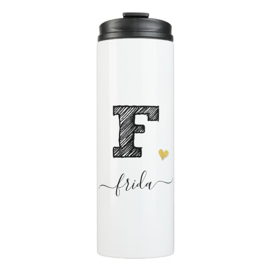 Retro Sketch Monogram Letter F, Thermal Tumbler Thermosbeker (Voorkant)