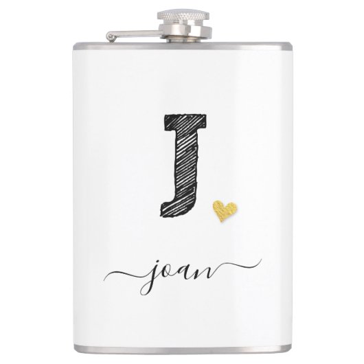 Retro Sketch Monogram Letter J, Flask Heupfles (Voorkant)
