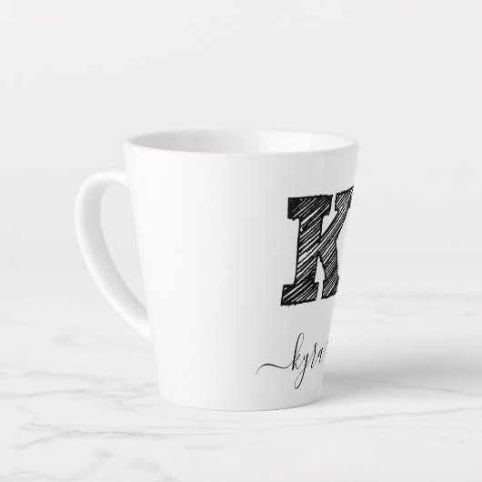 Retro Sketch Monogram Letter K, Latte Mok (Linkerhoek)
