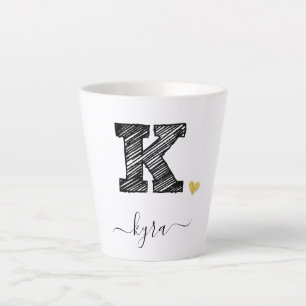 Retro Sketch Monogram Letter K, Latte Mok