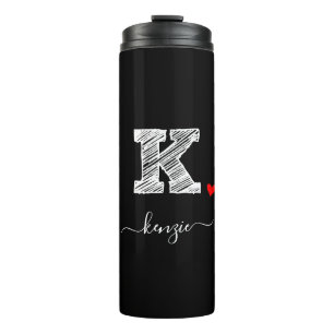 Retro Sketch Monogram Letter K, Thermal Tumbler Thermosbeker