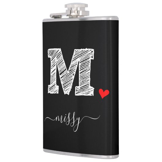 Retro Sketch Monogram Letter M, fles Heupfles (Links)
