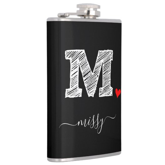 Retro Sketch Monogram Letter M, fles Heupfles (Rechts)
