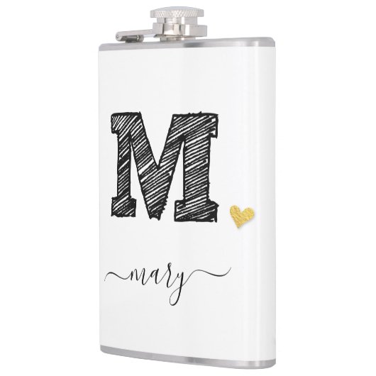 Retro Sketch Monogram Letter M, fles Heupfles (Links)