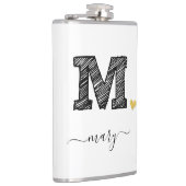 Retro Sketch Monogram Letter M, fles Heupfles (Rechts)