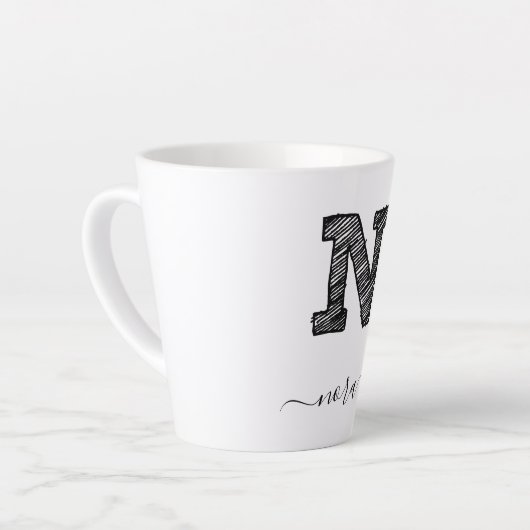 Retro Sketch Monogram Letter N, Latte Mok (Linkerhoek)