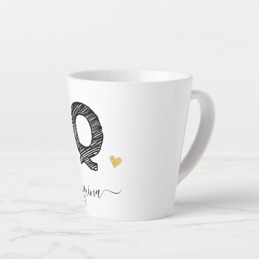Retro Sketch Monogram Letter Q, Latte Mok (Rechterhoek)