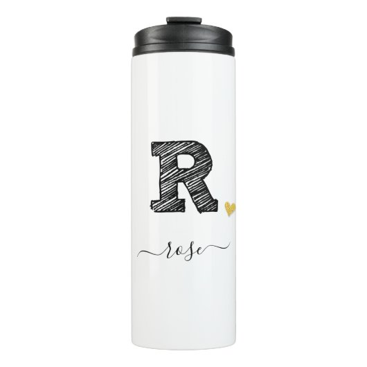 Retro Sketch Monogram Letter R, Thermal Tumbler Thermosbeker (Voorkant)