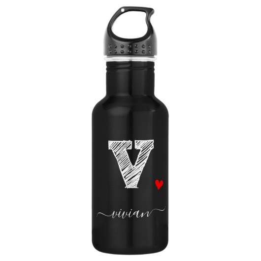 Retro Sketch Monogram Letter V, Waterflesje Waterfles (Voorkant)