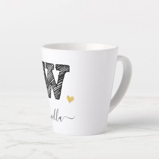 Retro Sketch Monogram Letter W, Latte Mok (Rechterhoek)