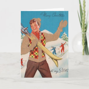 Retro Ski Christmas Kaart voor Son
