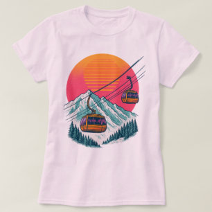 Retro Ski Gondola Zonsondergang - 80s Stijl Skilif T-shirt