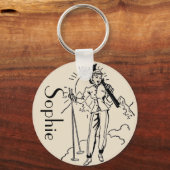 /Retro Ski graving Personalized Sleutelring Sleutelhanger (Voorkant)