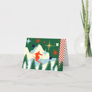 Retro Ski-kerstkaart Feestdagen Kaart