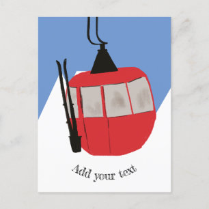 Retro Ski Lift Skiën Sneeuw Berg Illustratie Briefkaart