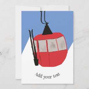 Retro Ski Lift Skiën Sneeuw Berg Illustratie Feestdagenkaart