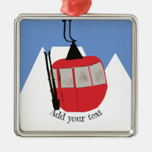 Retro Ski Lift Skiën Sneeuw Berg Illustratie Metalen Ornament