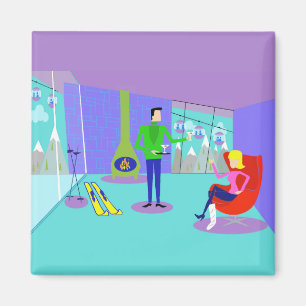 Retro Ski Vacation Magnet Magneet