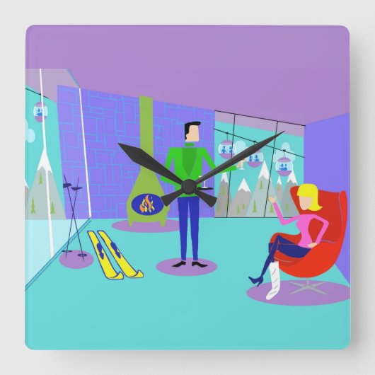 Retro Ski Vacation Wall klok (Voorkant)