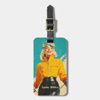 Retro Skiën Glamour  Winteravontuur Bagagelabel