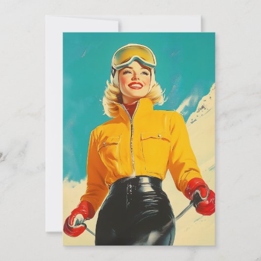 Retro Skiën Glamour Winteravontuur Kaart (Voorkant)