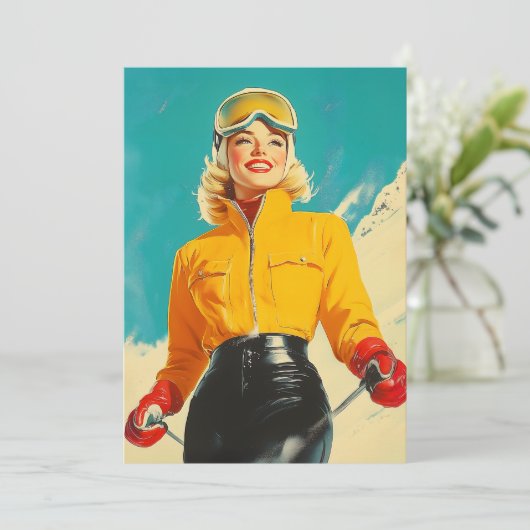 Retro Skiën Glamour Winteravontuur Kaart (Staand voorkant)