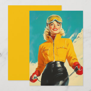 Retro Skiën Glamour Winteravontuur Kaart