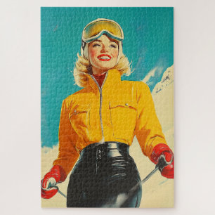 Retro Skiën Glamour Winteravontuur Legpuzzel