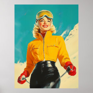 Retro Skiën Glamour  Winteravontuur Poster