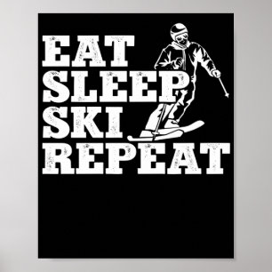 Retro Skiing Eat Sleep Ski Herhaal Skier Winter Poster