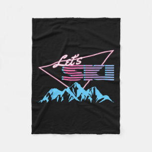 Retro Skiing Mountains 80s Ski Resort Ski Fleece Deken