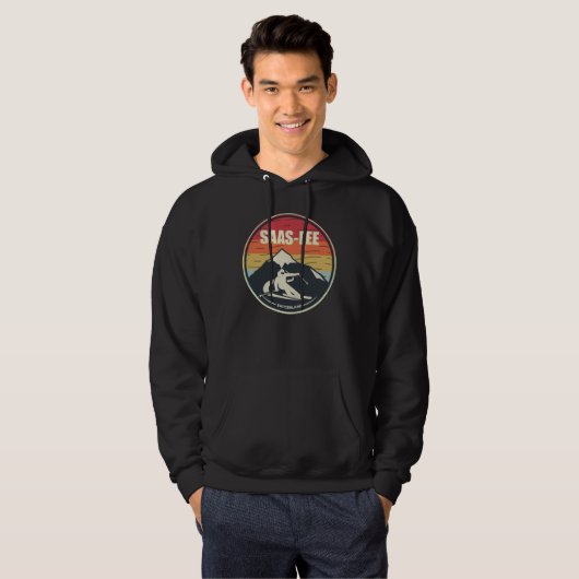 Retro Skiing Saas-Fee Zwitserland Ski Hoodie (Voorkant volledig)